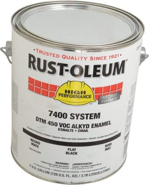 Rust-Oleum - 1 Gal Black Flat Finish Industrial Enamel Paint - Interior/Exterior, Direct to Metal, <450 gL VOC Compliance - USA Tool & Supply