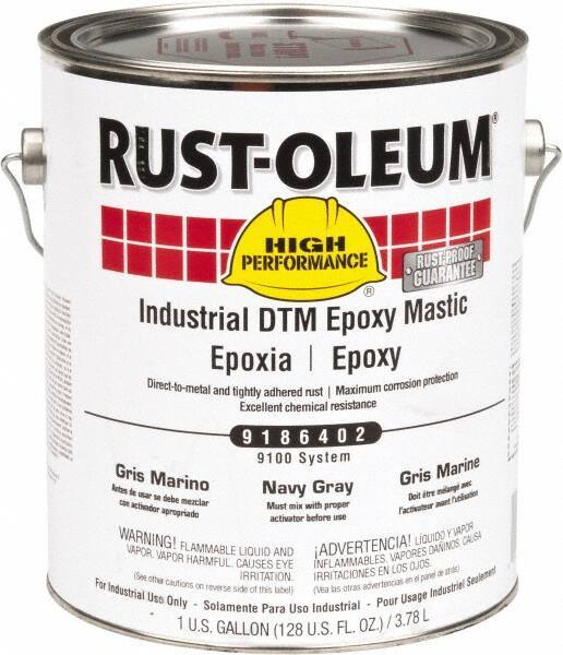 Rust-Oleum - 1 Gal Gloss Navy Gray Epoxy Mastic - 100 to 225 Sq Ft/Gal Coverage, <340 g/L VOC Content, Direct to Metal - USA Tool & Supply