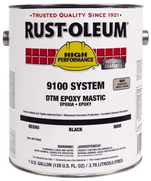 Rust-Oleum - 1 Gal Gloss Black Epoxy Mastic - 100 to 225 Sq Ft/Gal Coverage, <340 g/L VOC Content, Direct to Metal - USA Tool & Supply