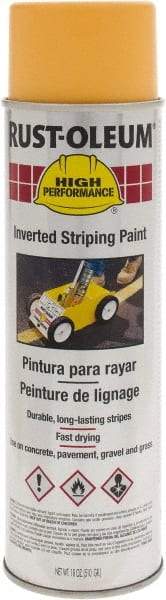 Rust-Oleum - 18 fl oz Yellow Striping Paint - 275' to 300' Coverage at 3" Wide, Solvent-Based Formula - USA Tool & Supply