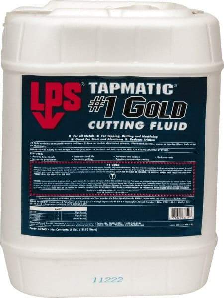 LPS - Tapmatic #1 Gold, 5 Gal Pail Cutting & Tapping Fluid - Straight Oil, For Boring, Broaching, Drilling, Engraving, Facing, Milling, Reaming, Sawing, Tapping, Threading, Turning - USA Tool & Supply