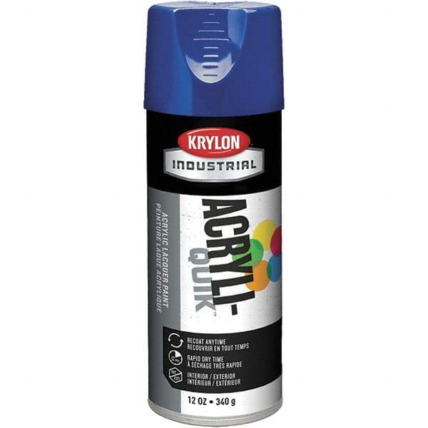 Krylon - True Blue, 12 oz Net Fill, Gloss, Lacquer Spray Paint - 15 to 20 Sq Ft per Can, 16 oz Container, Use on Cabinets, Color Coding Steel & Lumber, Conduits, Drums, Ducts, Furniture, Motors, Pipelines, Tools - USA Tool & Supply