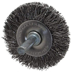 Made in USA - 2" OD, 1/4" Shank Diam, Crimped Steel Wheel Brush - 1/4" Face Width, 0.014" Filament Diam, 6,000 RPM - USA Tool & Supply