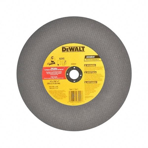 DeWALT - 14" Aluminum Oxide Cutoff Wheel - 7/64" Thick, 1" Arbor, 4,300 Max RPM, Use with Stationary Tools - USA Tool & Supply