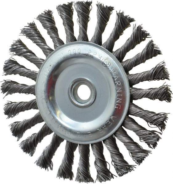 Anderson - 6" OD, 5/8" Arbor Hole, Knotted Steel Wheel Brush - 1/2" Face Width, 1-7/16" Trim Length, 0.025" Filament Diam, 9,000 RPM - USA Tool & Supply