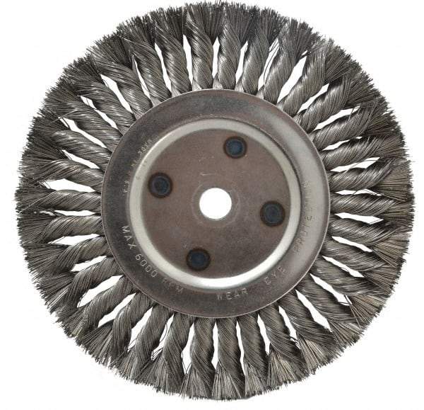 Anderson - 8" OD, 5/8" Arbor Hole, Knotted Steel Wheel Brush - 5/8" Face Width, 1-3/4" Trim Length, 0.016" Filament Diam, 6,000 RPM - USA Tool & Supply