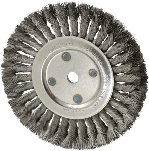 Anderson - 8" OD, 5/8" Arbor Hole, Knotted Steel Wheel Brush - 5/8" Face Width, 1-3/4" Trim Length, 0.014" Filament Diam, 6,000 RPM - USA Tool & Supply