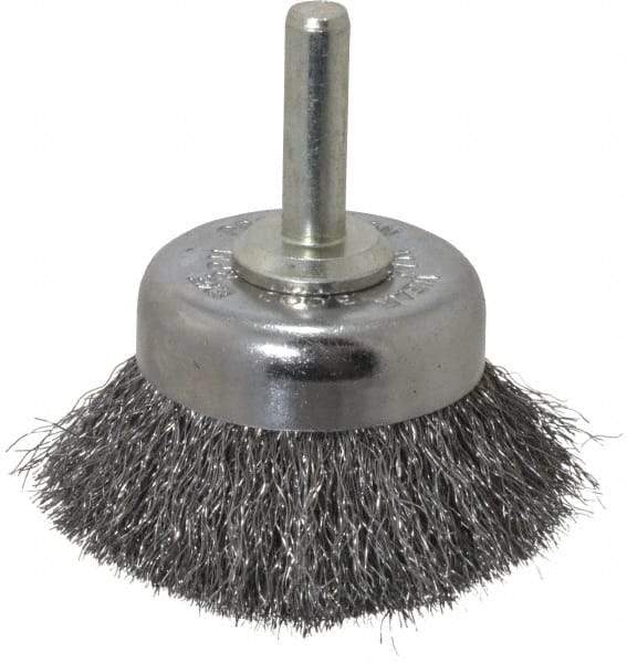 Weiler - 1-3/4" Diam, 1/4" Shank Diam, Steel Fill Cup Brush - 0.006 Wire Diam, 3/4" Trim Length, 13,000 Max RPM - USA Tool & Supply