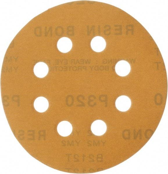 Made in USA - 5" Diam, 320 Grit, Aluminum Oxide Hook & Loop Disc - Extra Fine Grade, Coated, C Weight Paper Backing, - USA Tool & Supply
