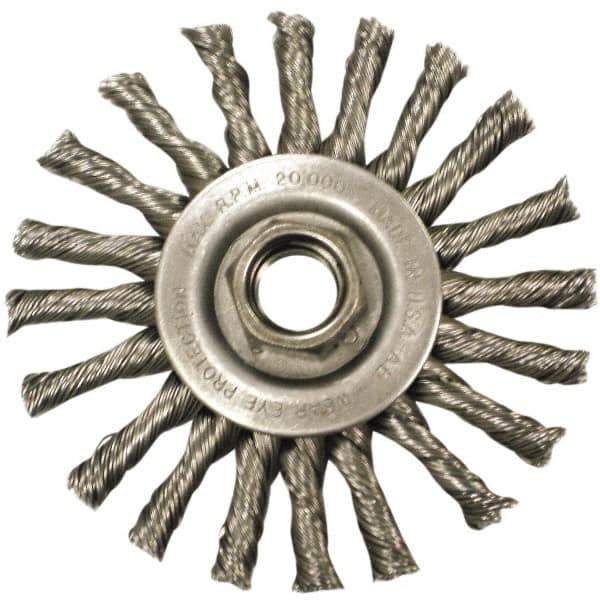 Anderson - 4" OD, M10x1.50 Arbor Hole, Knotted Steel Wheel Brush - 3/8" Face Width, 1" Trim Length, 0.02" Filament Diam, 20,000 RPM - USA Tool & Supply