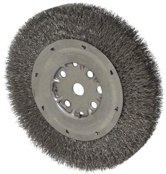 Anderson - 8" OD, 5/8" Arbor Hole, Crimped Steel Wheel Brush - 3/4" Face Width, 1-1/2" Trim Length, 0.0104" Filament Diam, 4,500 RPM - USA Tool & Supply
