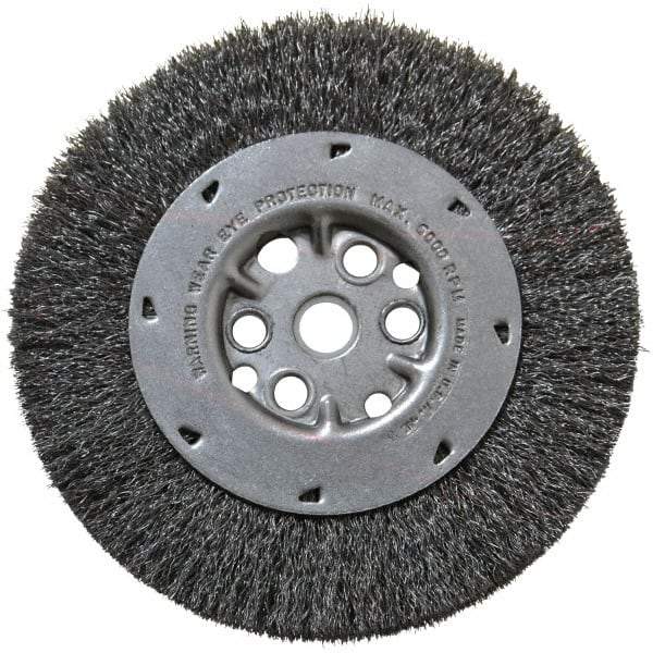 Anderson - 6" OD, 5/8" Arbor Hole, Crimped Steel Wheel Brush - 3/4" Face Width, 1-1/8" Trim Length, 0.008" Filament Diam, 6,000 RPM - USA Tool & Supply