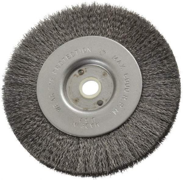 Anderson - 4" OD, 1/2" Arbor Hole, Crimped Steel Wheel Brush - 11/32" Face Width, 13/16" Trim Length, 0.006" Filament Diam, 6,000 RPM - USA Tool & Supply