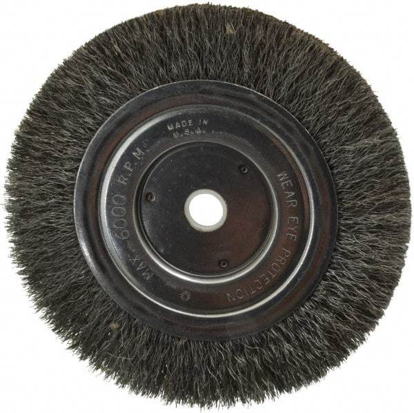 Anderson - 6" OD, 5/8" Arbor Hole, Crimped Steel Wheel Brush - 1/2" Face Width, 1-1/16" Trim Length, 0.008" Filament Diam, 6,000 RPM - USA Tool & Supply