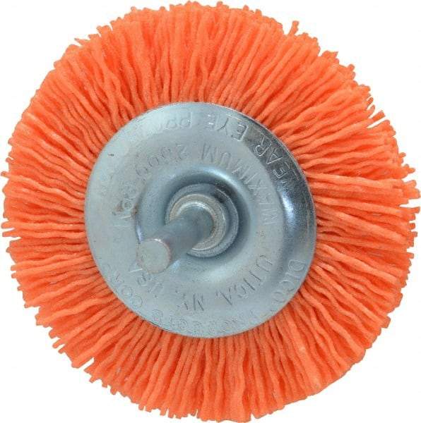 Dico - 3" OD, 1/4" Shank Diam, Crimped Nylon Wheel Brush - 3/8" Face Width - USA Tool & Supply