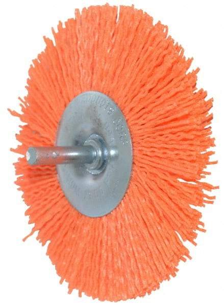 Dico - 4" OD, 1/4" Shank Diam, Crimped Nylon Wheel Brush - 3/8" Face Width - USA Tool & Supply