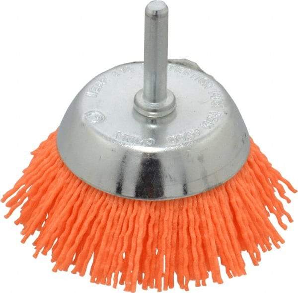 Dico - 2-1/2" Diam, 1/4" Shank Diam, Nylon Fill Cup Brush - Aluminum Oxide Abrasive Material, 0.04 Wire Diam - USA Tool & Supply