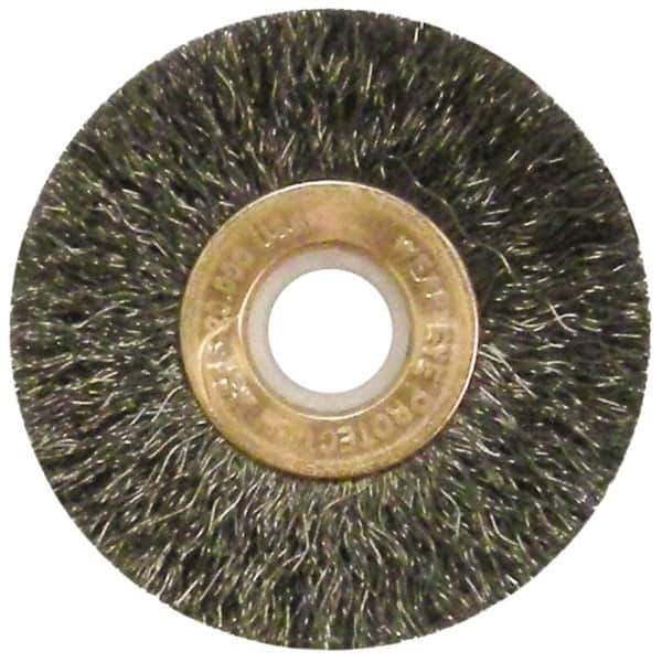 Anderson - 2" OD, 1/2" Arbor Hole, Crimped Steel Wheel Brush - 1/4" Face Width, 1/2" Trim Length, 0.006" Filament Diam, 20,000 RPM - USA Tool & Supply