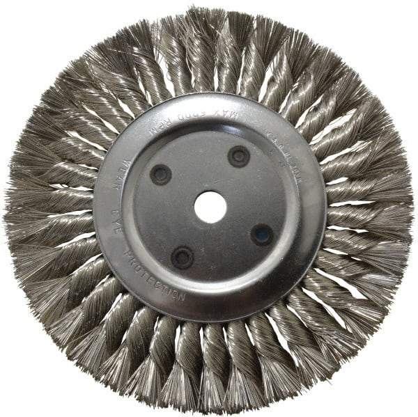 Anderson - 8" OD, 5/8" Arbor Hole, Knotted Stainless Steel Wheel Brush - 5/8" Face Width, 1-3/4" Trim Length, 0.012" Filament Diam, 6,000 RPM - USA Tool & Supply