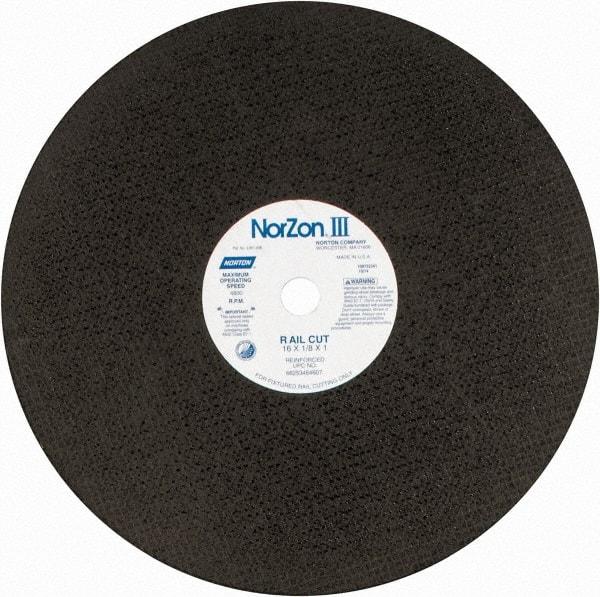 Norton - 16" 30 Grit Zirconia Alumina Cutoff Wheel - 1/8" Thick, 1" Arbor, 4,800 Max RPM, Use with Electric & Gas Powered Saws - USA Tool & Supply
