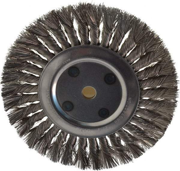 Anderson - 8" OD, 5/8" Arbor Hole, Knotted Stainless Steel Wheel Brush - 5/8" Face Width, 1-3/4" Trim Length, 0.016" Filament Diam, 6,000 RPM - USA Tool & Supply