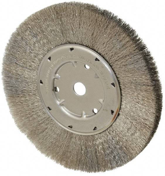 Anderson - 8" OD, 5/8" Arbor Hole, Crimped Stainless Steel Wheel Brush - 1/2" Face Width, 1-13/16" Trim Length, 0.006" Filament Diam, 4,500 RPM - USA Tool & Supply