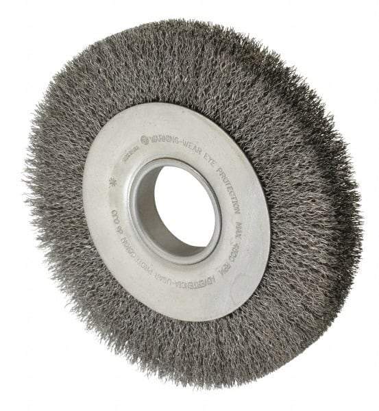 Anderson - 8" OD, 2" Arbor Hole, Crimped Steel Wheel Brush - 1-1/8" Face Width, 1-1/2" Trim Length, 0.014" Filament Diam, 4,500 RPM - USA Tool & Supply
