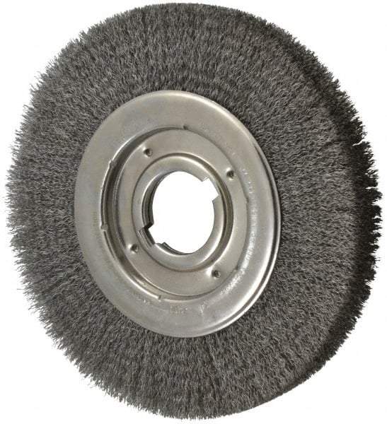 Anderson - 10" OD, 2" Arbor Hole, Crimped Steel Wheel Brush - 1-1/4" Face Width, 2" Trim Length, 0.0118" Filament Diam, 3,600 RPM - USA Tool & Supply
