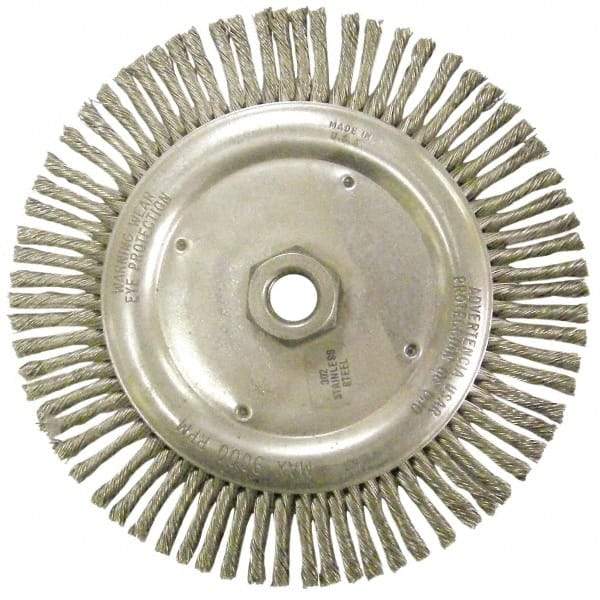 Anderson - 6-7/8" OD, 5/8-11 Arbor Hole, Knotted Stainless Steel Wheel Brush - 1/8" Face Width, 1-1/8" Trim Length, 0.02" Filament Diam, 9,000 RPM - USA Tool & Supply