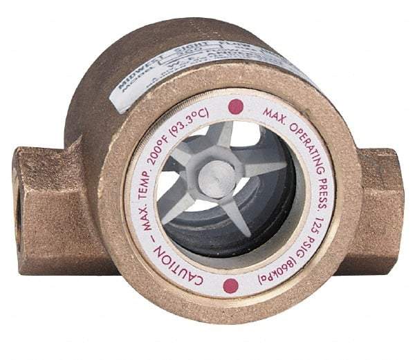 Dwyer - 2 Inch, Bronze Body Sight Flow Indicator - 125 Max psi, 5-1/2 Inch Overall Length, 200°F - USA Tool & Supply