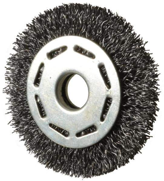 Value Collection - 2-1/2" OD, 3/8" Arbor Hole, Crimped Steel Wheel Brush - 5/16" Face Width, 1/2" Trim Length, 0.012" Filament Diam, 6,000 RPM - USA Tool & Supply