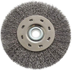 Value Collection - 5" OD, 1/2" Arbor Hole, Crimped Steel Wheel Brush - 1/2" Face Width, 1-15/64" Trim Length, 0.012" Filament Diam, 5,000 RPM - USA Tool & Supply