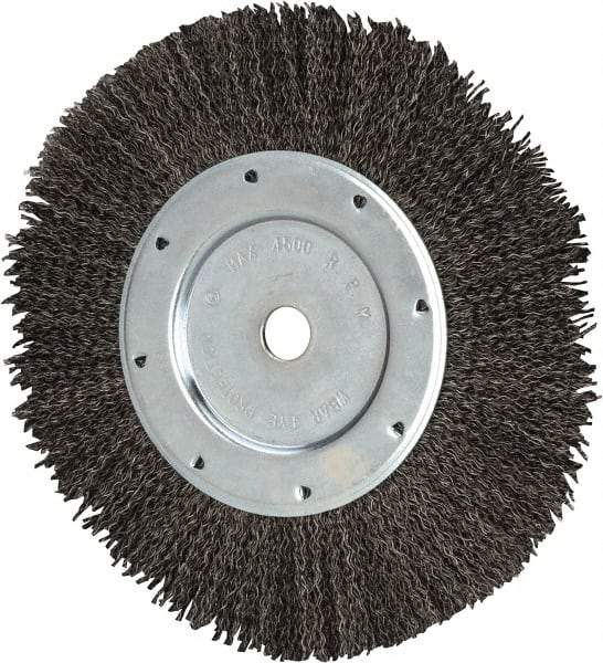 Value Collection - 8" OD, 1/2" Arbor Hole, Crimped Steel Wheel Brush - 9/16" Face Width, 1-9/16" Trim Length, 0.012" Filament Diam, 4,500 RPM - USA Tool & Supply