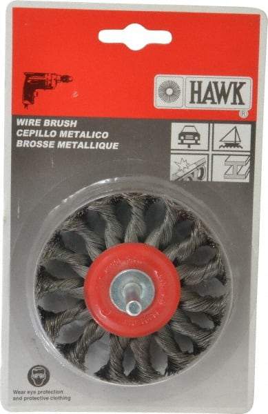 Value Collection - 3" OD, 1/4" Shank Diam, Knotted Steel Wheel Brush - 5/16" Face Width, 5/8" Trim Length, 0.008" Filament Diam, 20,000 RPM - USA Tool & Supply