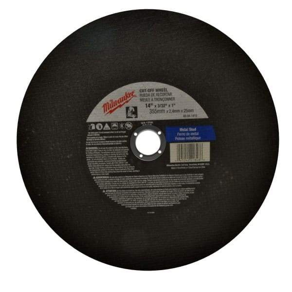 Milwaukee Tool - 14" 36 Grit Aluminum Oxide Cutoff Wheel - 3/32" Thick, 1" Arbor, 4,365 Max RPM, Use with Angle Grinders - USA Tool & Supply