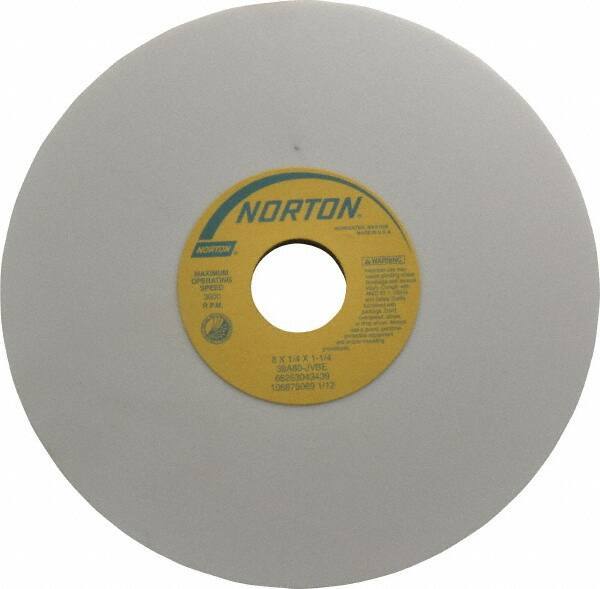 Norton - 8" Diam x 1-1/4" Hole x 1/4" Thick, J Hardness, 80 Grit Surface Grinding Wheel - Aluminum Oxide, Type 1, Medium Grade, 3,600 Max RPM, Vitrified Bond, No Recess - USA Tool & Supply