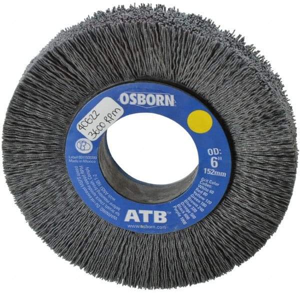 Osborn - 6" OD, 2" Arbor Hole, Crimped Nylon Wheel Brush - 1" Face Width, 1-1/4" Trim Length, 0.028" Filament Diam, 3,600 RPM - USA Tool & Supply