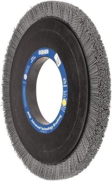 Osborn - 14" OD, 5-1/4" Arbor Hole, Crimped Nylon Wheel Brush - 1" Face Width, 1-1/4" Trim Length, 0.04" Filament Diam, 1,800 RPM - USA Tool & Supply