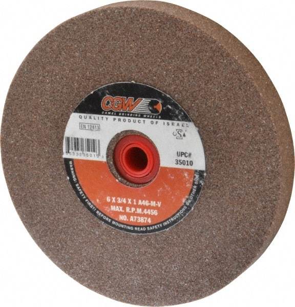 Camel Grinding Wheels - 46 Grit Aluminum Oxide Bench & Pedestal Grinding Wheel - 6" Diam x 1" Hole x 3/4" Thick, 4456 Max RPM, M Hardness, Coarse Grade , Vitrified Bond - USA Tool & Supply