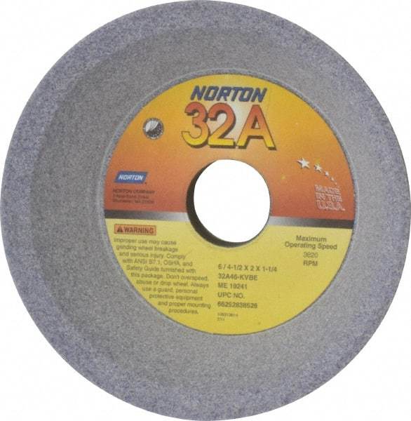 Norton - 6" Diam, 1-1/4" Hole Size, 2" Overall Thickness, 46 Grit, Type 11 Tool & Cutter Grinding Wheel - Coarse Grade, Aluminum Oxide, K Hardness, Vitrified Bond, 3,820 RPM - USA Tool & Supply