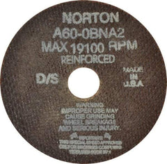 Norton - 4" 60 Grit Aluminum Oxide Cutoff Wheel - 0.035" Thick, 3/4" Arbor, 19,100 Max RPM, Use with Die Grinders - USA Tool & Supply