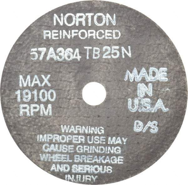 Norton - 4" 36 Grit Aluminum Oxide Cutoff Wheel - 1/16" Thick, 1/2" Arbor, 19,100 Max RPM, Use with Die Grinders - USA Tool & Supply