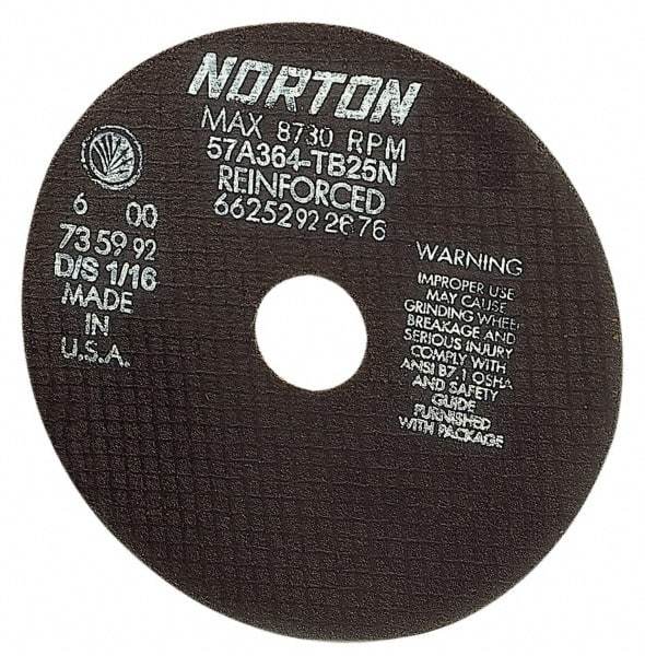 Norton - 20" 24 Grit Aluminum Oxide Cutoff Wheel - 5/32" Thick, 1" Arbor, 2,710 Max RPM, Use with Stationary Tools - USA Tool & Supply