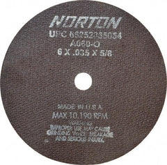 Norton - 6" 60 Grit Aluminum Oxide Cutoff Wheel - 0.035" Thick, 5/8" Arbor, 10,185 Max RPM, Use with Circular Saws - USA Tool & Supply