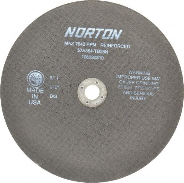 Norton - 8" 36 Grit Aluminum Oxide Cutoff Wheel - 1/16" Thick, 5/8" Arbor, 7,640 Max RPM, Use with Circular Saws - USA Tool & Supply