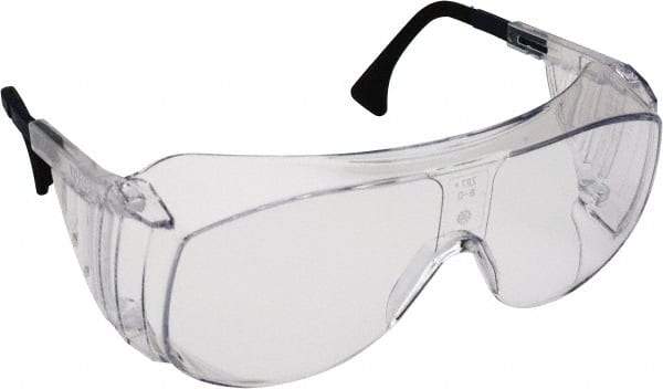 Uvex - Clear Lenses, Frameless Safety Glasses - Anti-Fog, Scratch Resistant, Plastic Frame, Adjustable Temples, Size Universal, Over the Glasses - USA Tool & Supply