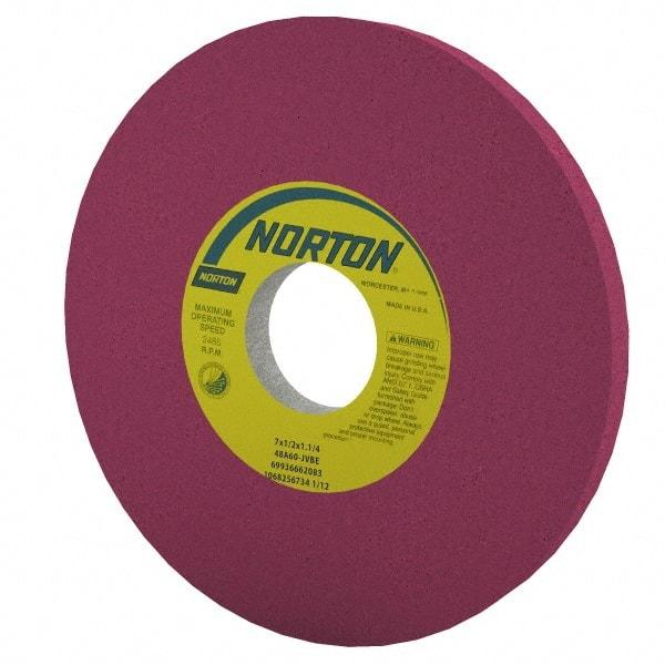 Norton - 8" Diam x 1-1/4" Hole x 1/2" Thick, J Hardness, 60 Grit Surface Grinding Wheel - Aluminum Oxide, Type 1, Medium Grade, 3,600 Max RPM, Vitrified Bond, No Recess - USA Tool & Supply