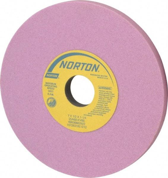 Norton - 7" Diam x 1-1/4" Hole x 1/2" Thick, K Hardness, 60 Grit Surface Grinding Wheel - Aluminum Oxide, Type 1, Medium Grade, 3,600 Max RPM, Vitrified Bond, No Recess - USA Tool & Supply