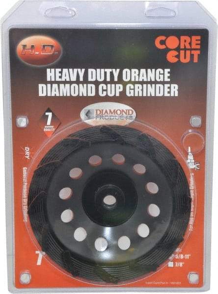 Core Cut - 7" Diam, 3/16" Overall Thickness, Spiral Cup Tool & Cutter Grinding Wheel - Diamond, 8,725 RPM - USA Tool & Supply