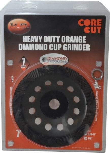Core Cut - 7" Diam, 7/8" Hole Size, 3/16" Overall Thickness, Spiral Cup Tool & Cutter Grinding Wheel - Diamond, 8,725 RPM - USA Tool & Supply